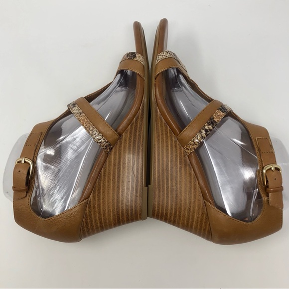 Sofft Pippa Brown Leather Wedge Heels Snake Print Adjustable Buckle Open Toe - Picture 7 of 10